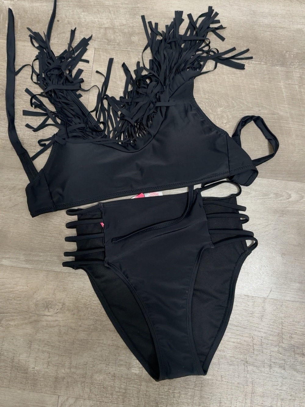 Target Black Fringe Bikini Set with Strappy High Waist Bottoms